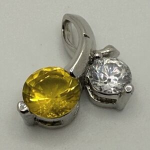 Silver Tone Rhinestone Pendant Small Yellow Clear